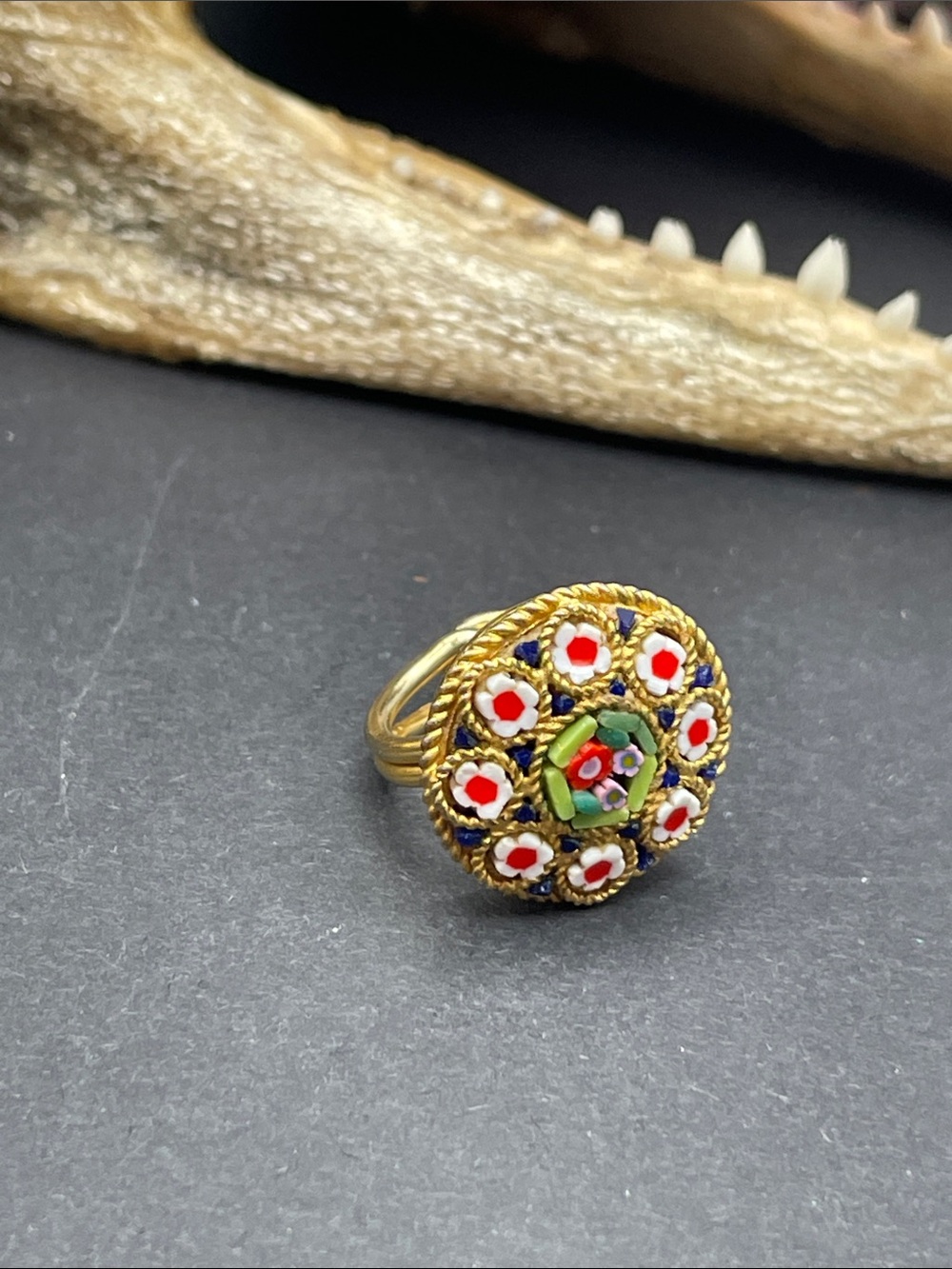 Mosaic floral adjustable ring vintage